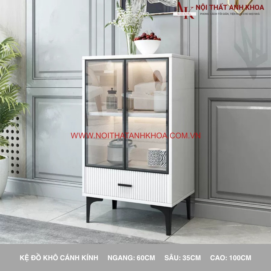 Kích thước tủ kệ bếp khô đa năng cánh kính đẹp hiện đại màu trắng Kích thước tủ kệ bếp khô đa năng cánh kính đẹp hiện đại màu trắng