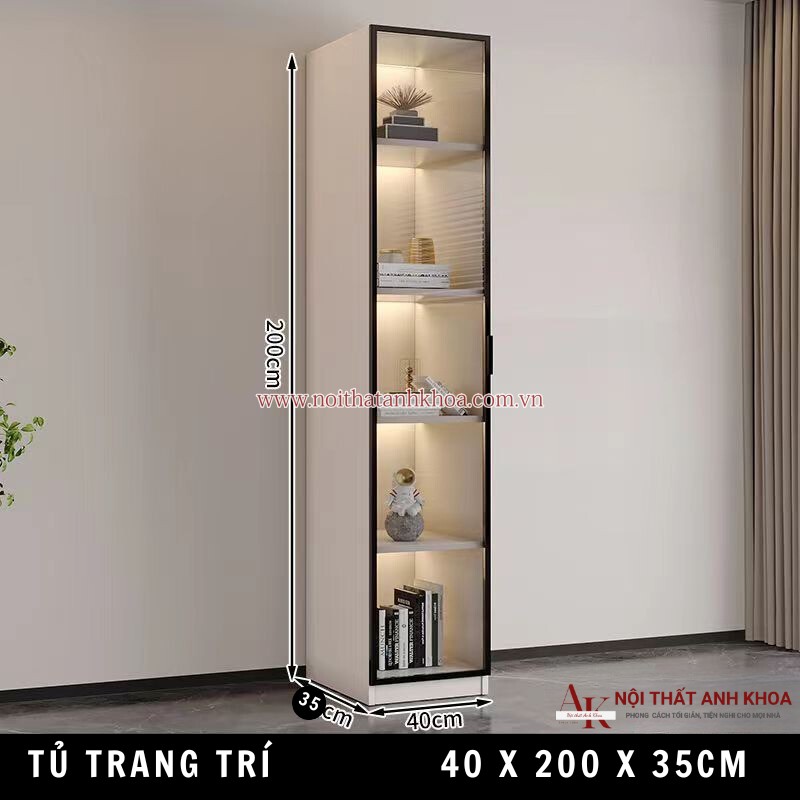 Tủ kệ trang trí phòng khách màu trắng cánh kính hiện đại (KT: 40 x 35 x 200cm) Tủ kệ trang trí phòng khách màu trắng cánh kính hiện đại (KT: 40 x 35 x 200cm)