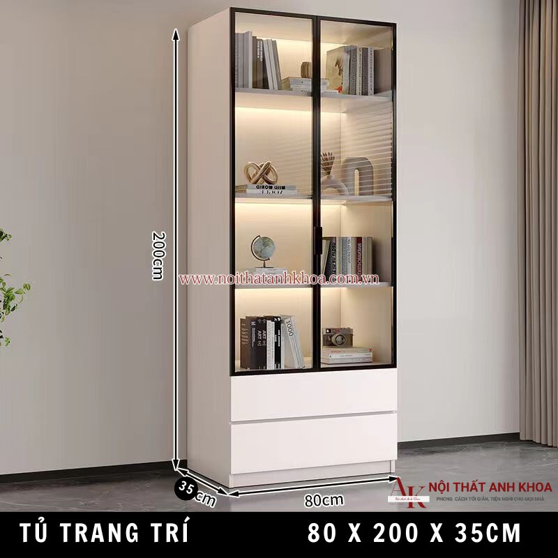 Tủ kệ trang trí phòng khách màu trắng hiện đại có ngăn kéo (KT: 80 x 35 x 200cm) Tủ kệ trang trí phòng khách màu trắng hiện đại có ngăn kéo (KT: 80 x 35 x 200cm)