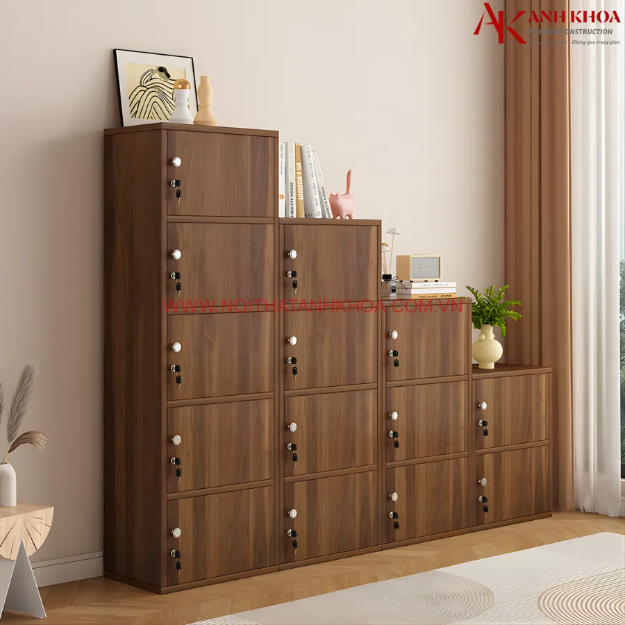 Tủ Locker gỗ công nghiệp cho văn phòng - Màu nâu đẹp, hiện đại Tủ Locker gỗ công nghiệp cho văn phòng - Màu nâu đẹp, hiện đại