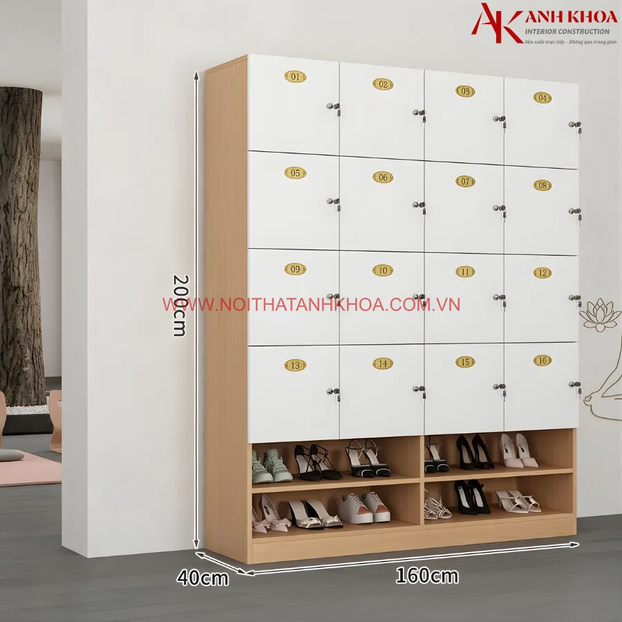 Kích thước tủ Locker gỗ công nghiệp đa năng có tủ để giày, hiện đại Kích thước tủ Locker gỗ công nghiệp đa năng có tủ để giày, hiện đại