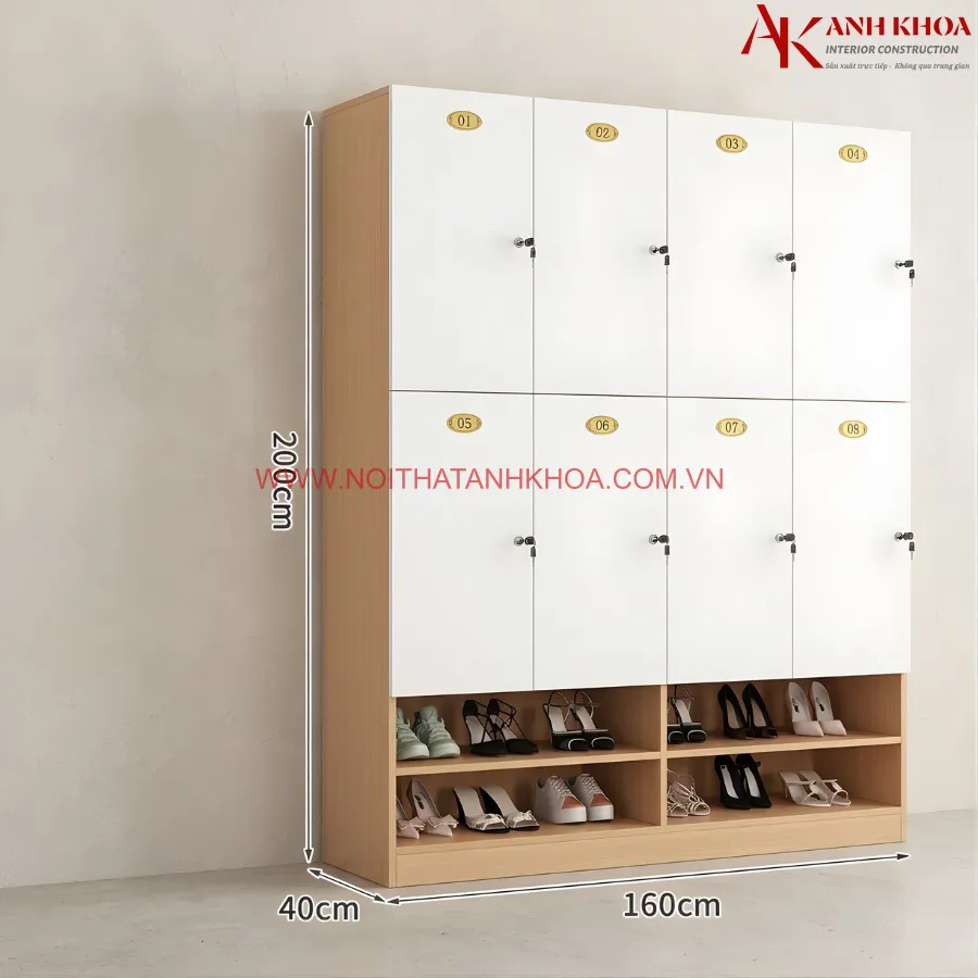 Kích thước tủ Locker gỗ công nghiệp đa năng có tủ để giày, hiện đại Kích thước tủ Locker gỗ công nghiệp đa năng có tủ để giày, hiện đại