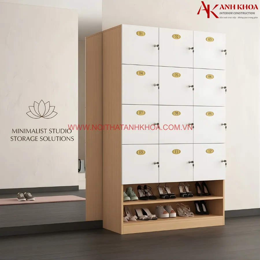 Tủ Locker gỗ công nghiệp đa năng có tủ để giày hiện đại Tủ Locker gỗ công nghiệp đa năng có tủ để giày hiện đại