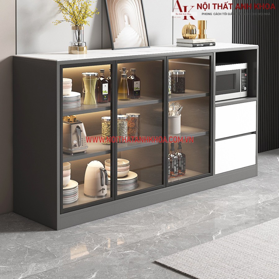 Tủ nhà bếp đa năng gỗ MDF kết hợp cánh kính đẹp hiện đại Tủ nhà bếp đa năng gỗ MDF kết hợp cánh kính đẹp hiện đại