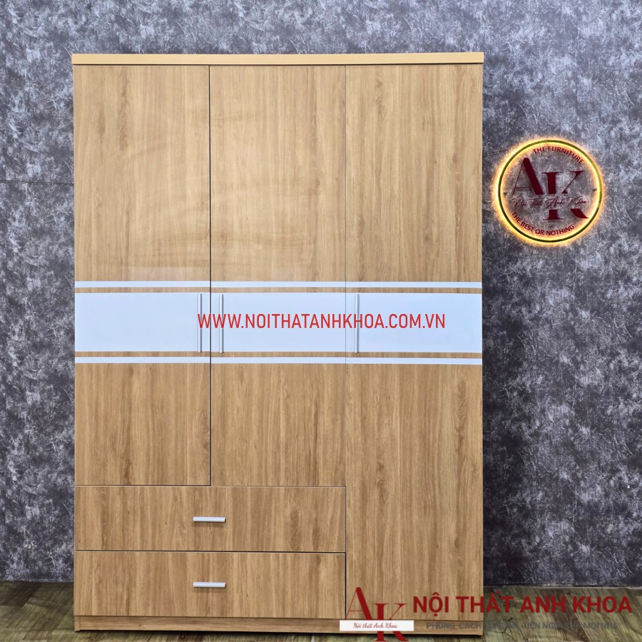 Tủ tuần áo 3 cánh gỗ công nghiệp màu vâng gỗ  Tủ tuần áo 3 cánh gỗ công nghiệp màu vâng gỗ