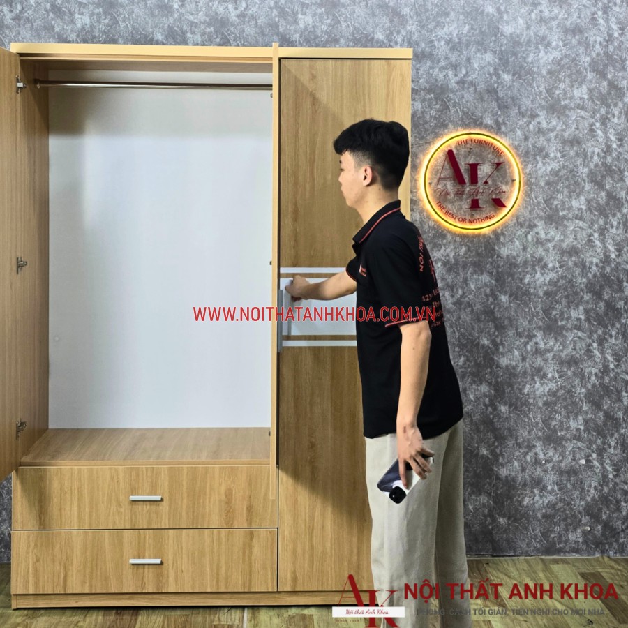 Tủ quần áo gỗ công nghiệp màu vàng vân gỗ ấm áp  Tủ quần áo gỗ công nghiệp màu vàng vân gỗ ấm áp