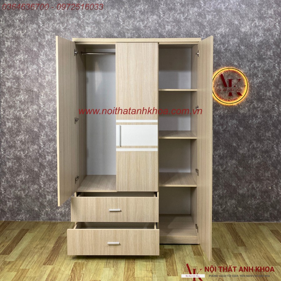 Tủ Quần Áo 3 Cánh Màu Kem Phối Sọc Gỗ MDF Bền Đẹp Tủ Quần Áo 3 Cánh Màu Kem Phối Sọc Gỗ MDF Bền Đẹp