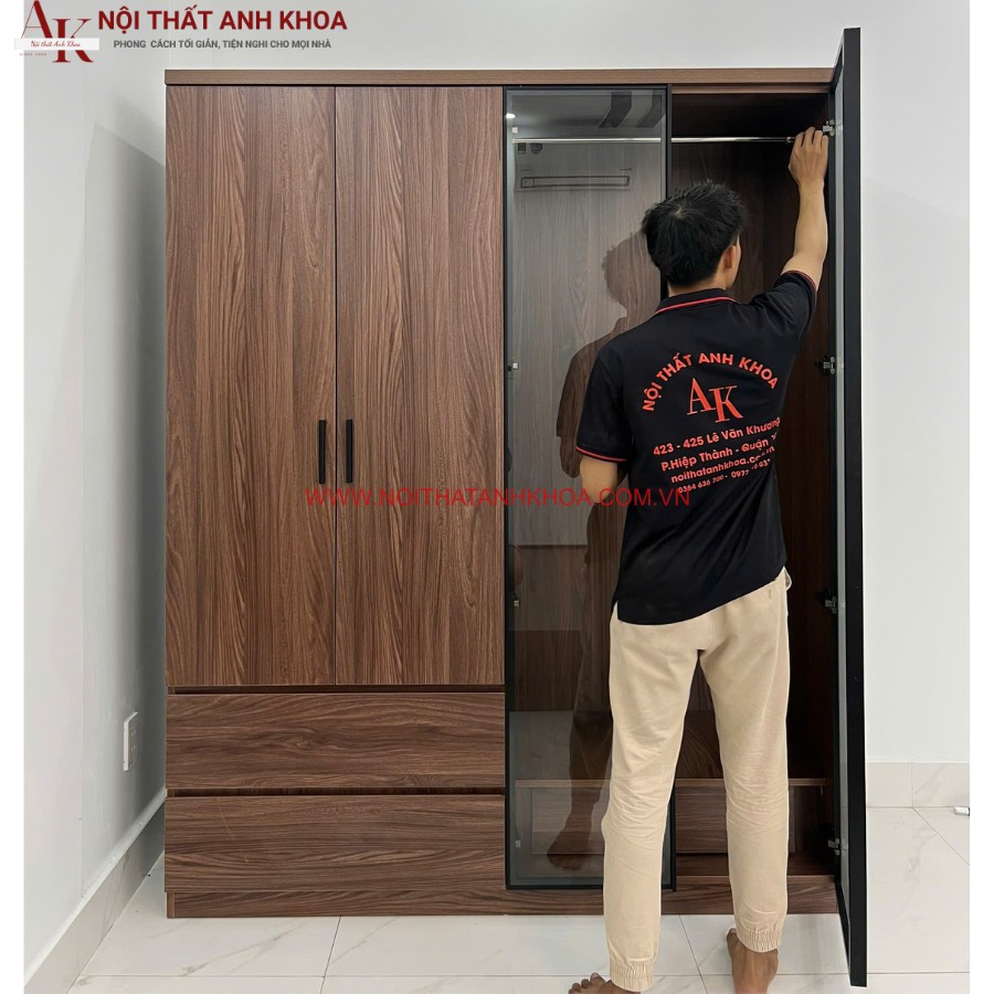 Tủ quần áo 4 cánh gỗ MDF kết hợp cánh kính Tủ quần áo 4 cánh gỗ MDF kết hợp cánh kính