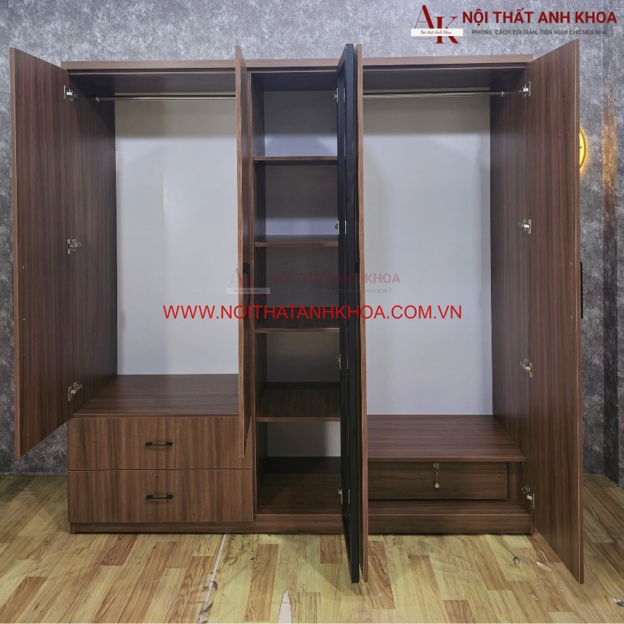 Sức chứa khổng lồ tủ quần áo 5 cánh gỗ công nghiệp MDF Sức chứa khổng lồ tủ quần áo 5 cánh gỗ công nghiệp MDF