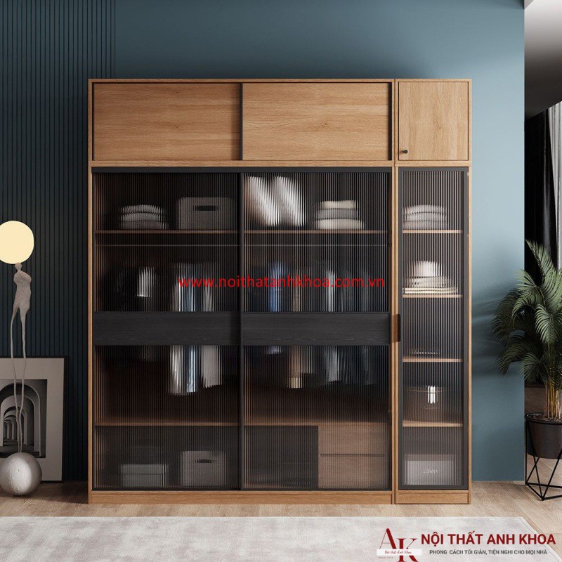 Tủ Quần Áo Cánh Kính Cao Cấp Màu Vân Gỗ Tủ Quần Áo Cánh Kính Cao Cấp Màu Vân Gỗ