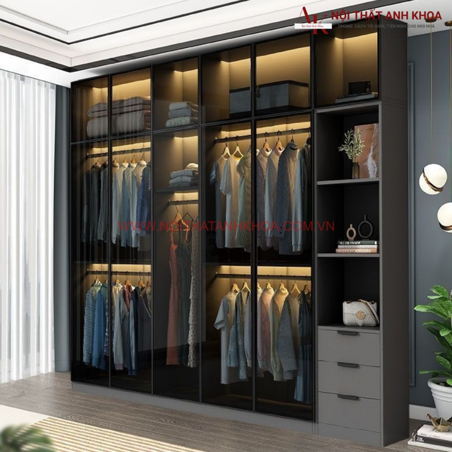 Tủ quần áo cánh kính đen đèn led đẹp hiện đại giá rẻ Tủ quần áo cánh kính đen đèn led đẹp hiện đại giá rẻ