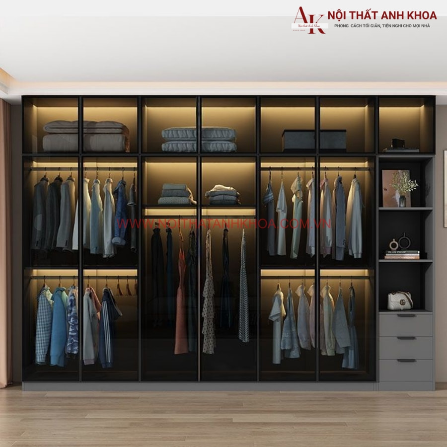 Tủ quần áo cánh kính đen đèn led đẹp hiện đại giá rẻ Tủ quần áo cánh kính đen đèn led đẹp hiện đại giá rẻ