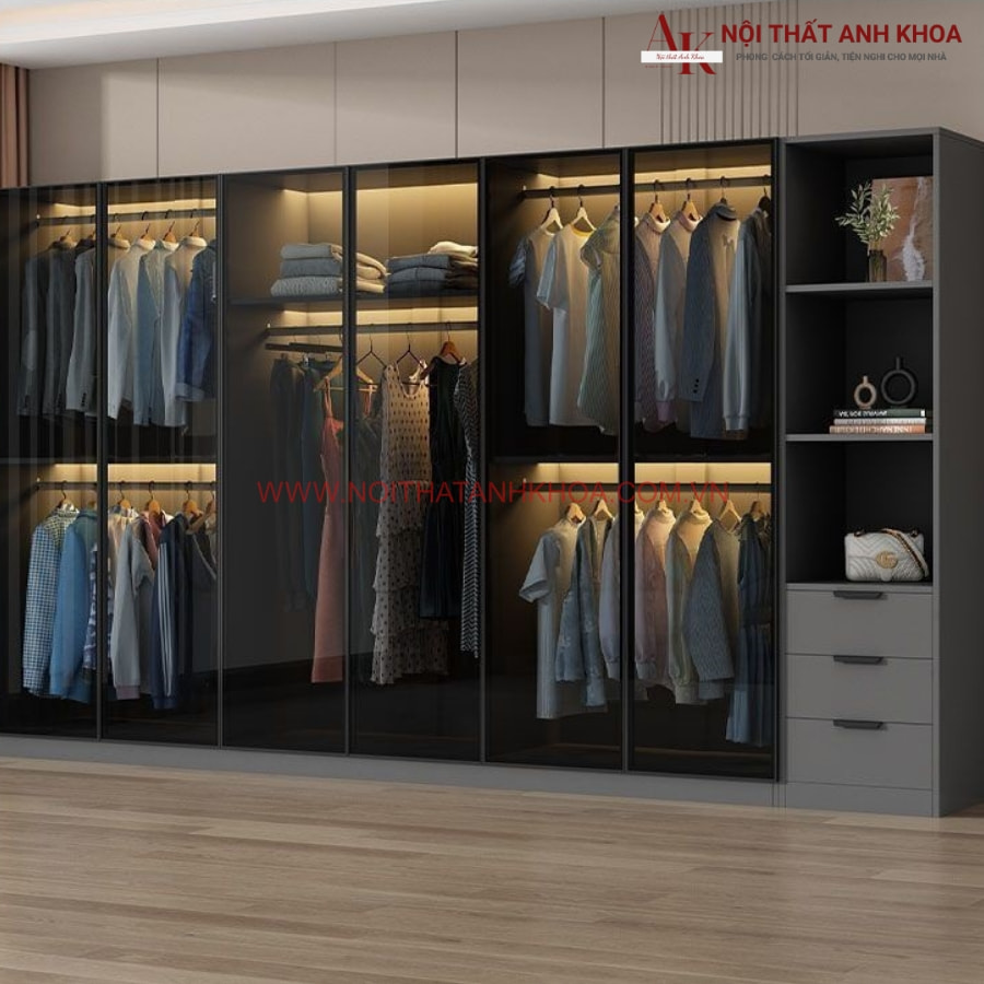 Tủ quần áo cánh kính đen đèn led đẹp hiện đại giá rẻ Tủ quần áo cánh kính đen đèn led đẹp hiện đại giá rẻ