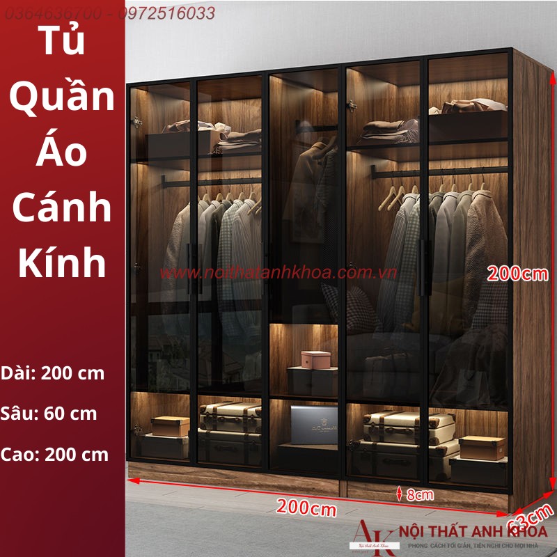 Tủ Quần Áo Cánh Kính Gỗ MDF Màu Nâu Vân Gỗ Phối Đèn LED Đẹp Sang Trọng Tủ Quần Áo Cánh Kính Gỗ MDF Màu Nâu Vân Gỗ Phối Đèn LED Đẹp Sang Trọng