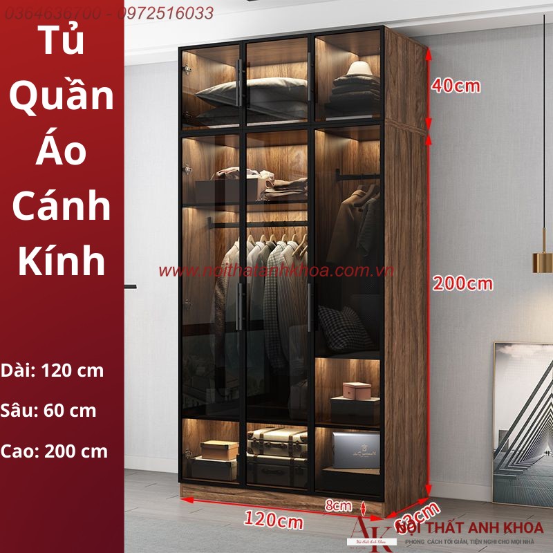 Tủ Quần Áo Cánh Kính Gỗ MDF Màu Nâu Vân Gỗ Phối Đèn LED Đẹp Sang Trọng Tủ Quần Áo Cánh Kính Gỗ MDF Màu Nâu Vân Gỗ Phối Đèn LED Đẹp Sang Trọng