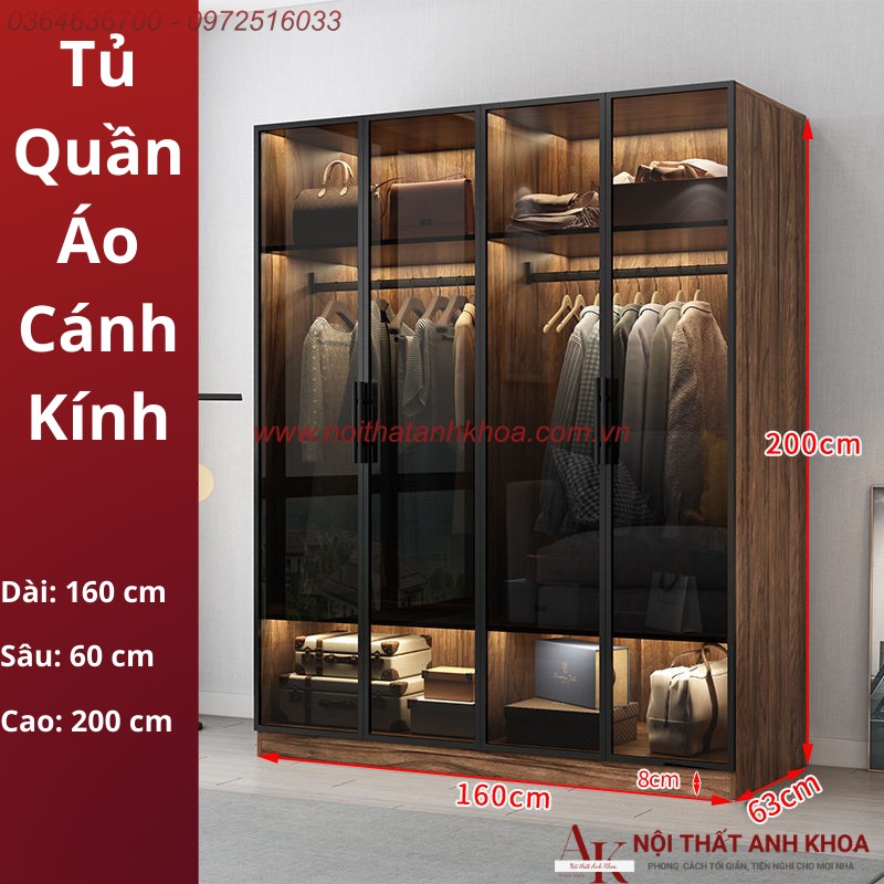 Tủ Quần Áo Cánh Kính Gỗ MDF Màu Nâu Vân Gỗ Phối Đèn LED Đẹp Sang Trọng Tủ Quần Áo Cánh Kính Gỗ MDF Màu Nâu Vân Gỗ Phối Đèn LED Đẹp Sang Trọng