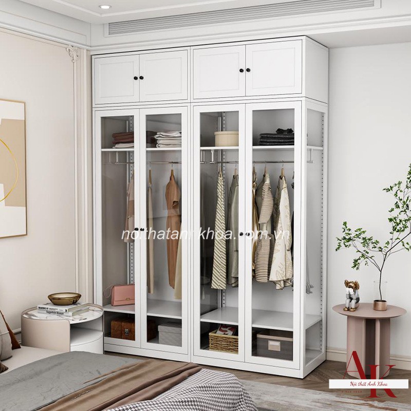 Tủ Quần Áo Cánh Kính Gỗ MDF Màu Trắng Sang Trọng Hiện Đại Tủ Quần Áo Cánh Kính Gỗ MDF Màu Trắng Sang Trọng Hiện Đại