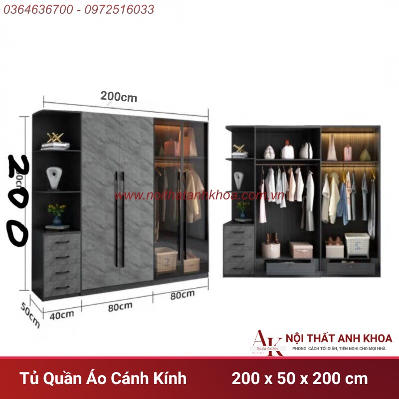 Tủ Quần Áo Cánh Kính Gỗ MDF Màu Xám Chì Đa Dạng Mẫu Mã Kích Thước Tủ Quần Áo Cánh Kính Gỗ MDF Màu Xám Chì Đa Dạng Mẫu Mã Kích Thước