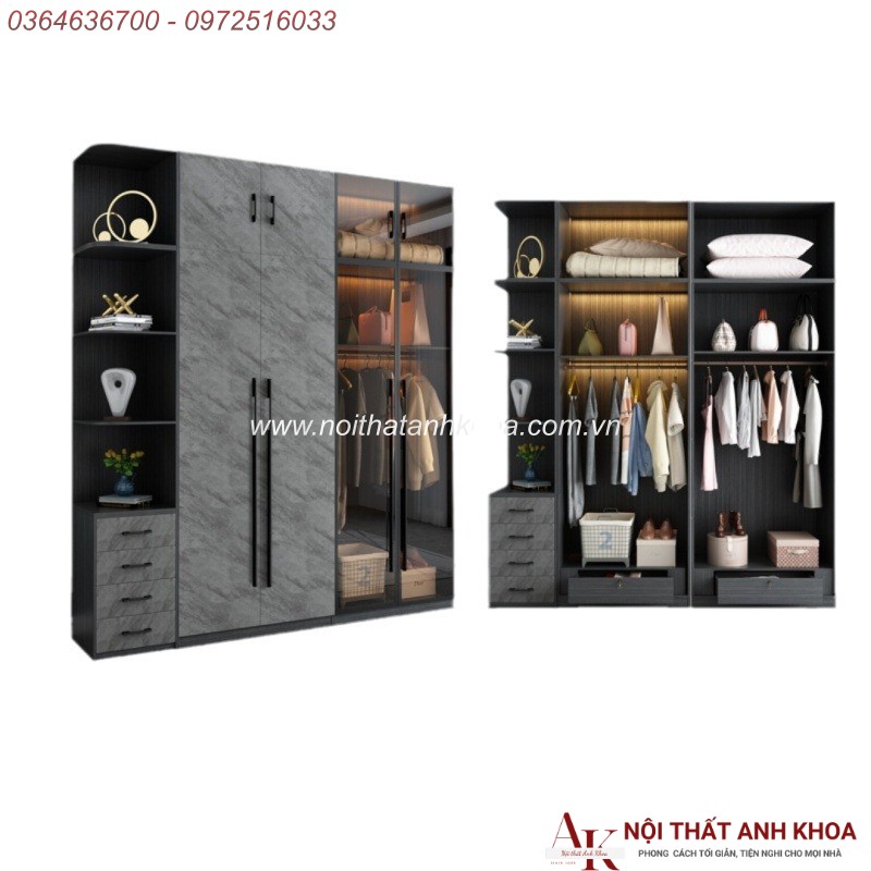 Tủ Quần Áo Cánh Kính Gỗ MDF Màu Xám Chì Đa Dạng Mẫu Mã Kích Thước Tủ Quần Áo Cánh Kính Gỗ MDF Màu Xám Chì Đa Dạng Mẫu Mã Kích Thước