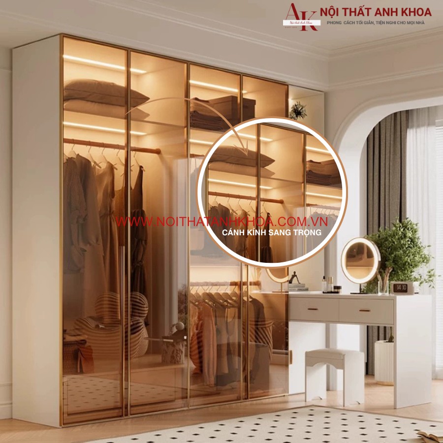 Tủ quần áo cánh kính sang trọng, hiện đại Tủ quần áo cánh kính sang trọng, hiện đại