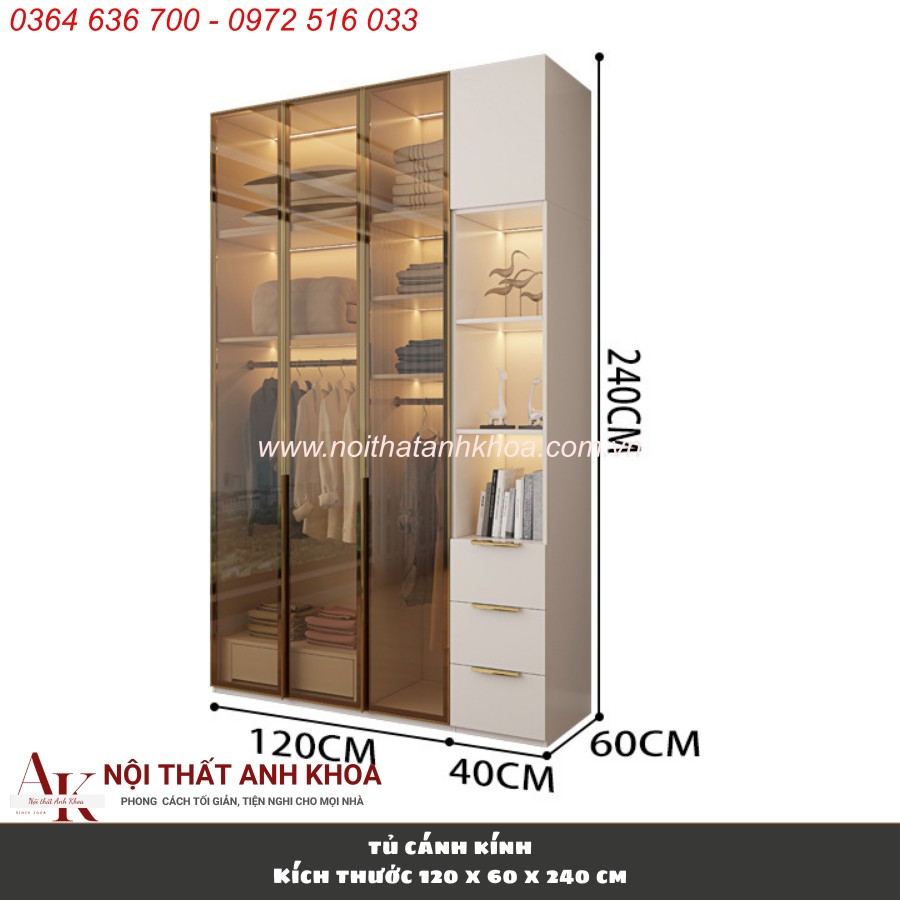 Tủ Quần Áo Cánh Kính (160 x 200 x 60 cm) Tủ Quần Áo Cánh Kính (160 x 200 x 60 cm)