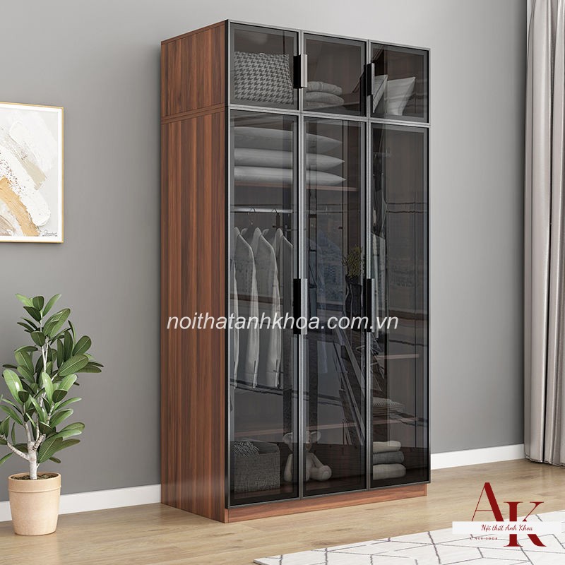 Tủ Quần Áo Cánh Kính Màu Nâu Vân Gỗ Phối Kính Đen Hiện Đại Tủ Quần Áo Cánh Kính Màu Nâu Vân Gỗ Phối Kính Đen Hiện Đại