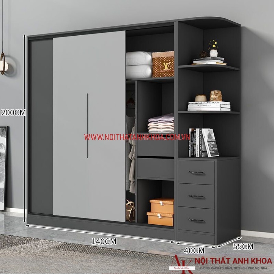 Tủ quần áo gỗ MDF màu đen phối xám sang trọng Tủ quần áo gỗ MDF màu đen phối xám sang trọng