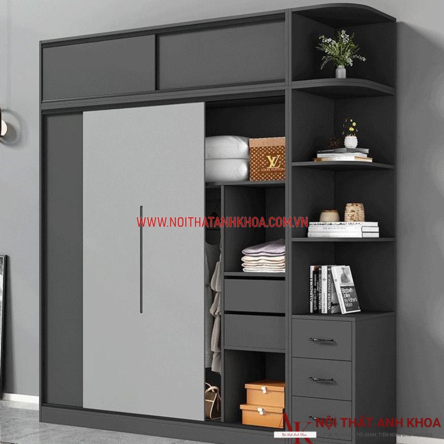 Tủ quần áo màu đen phối cánh xám tinh tế, hiện đại Tủ quần áo màu đen phối cánh xám tinh tế, hiện đại