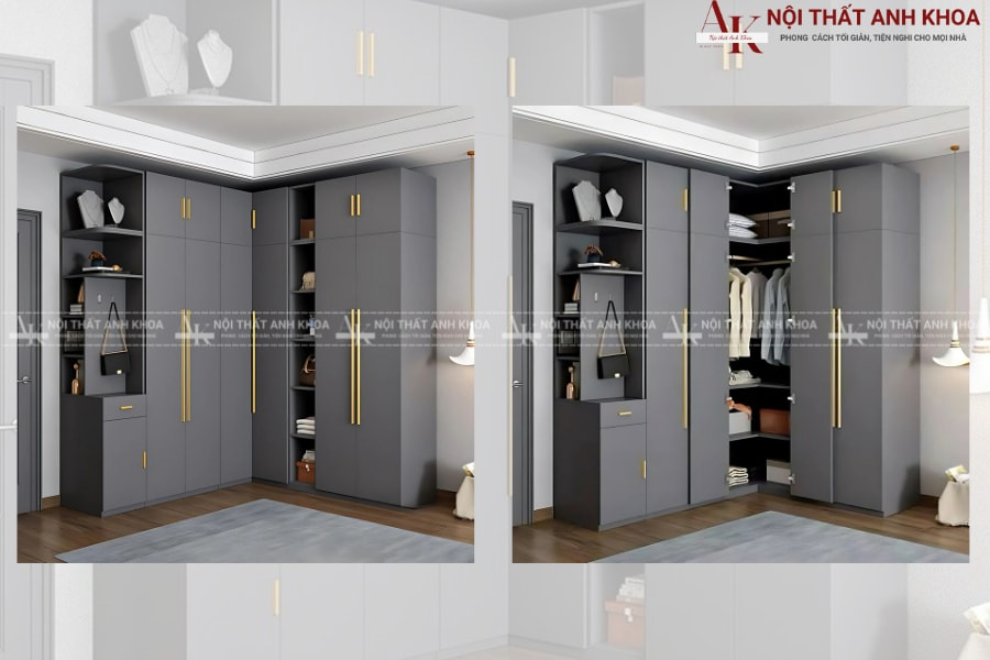 Tủ quần áo chữ L cửa mở truyền thống Tủ quần áo chữ L cửa mở truyền thống