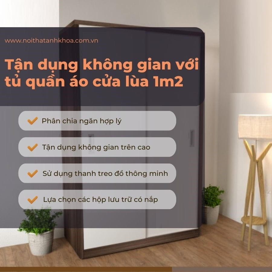 Tận dụng không gian với tủ quần áo cửa lùa 1m2 Tận dụng không gian với tủ quần áo cửa lùa 1m2