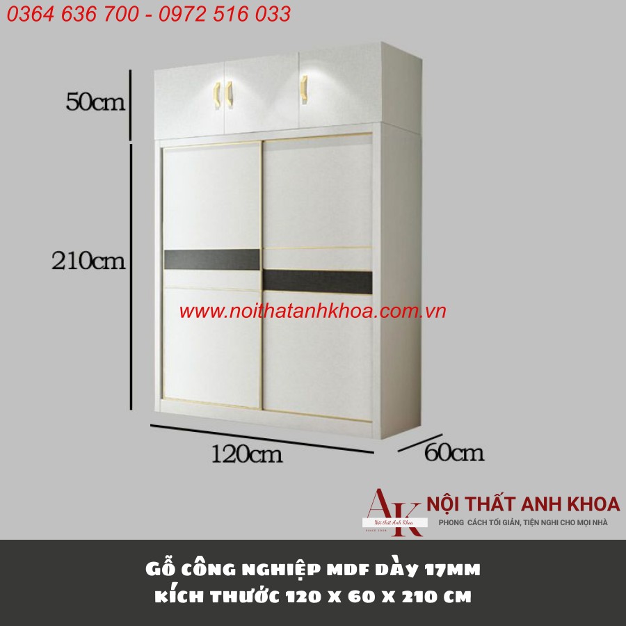 Tủ Quần Áo 1m2 x 2m6 Cửa Lùa 2 Cánh Màu Trắng Tủ Quần Áo 1m2 x 2m6 Cửa Lùa 2 Cánh Màu Trắng