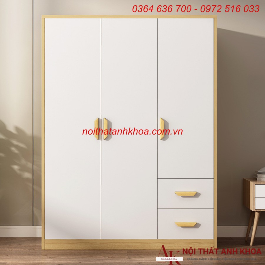 Tủ quần áo 3 cánh gỗ công nghiệp màu vàng phối trắng Tủ quần áo 3 cánh gỗ công nghiệp màu vàng phối trắng