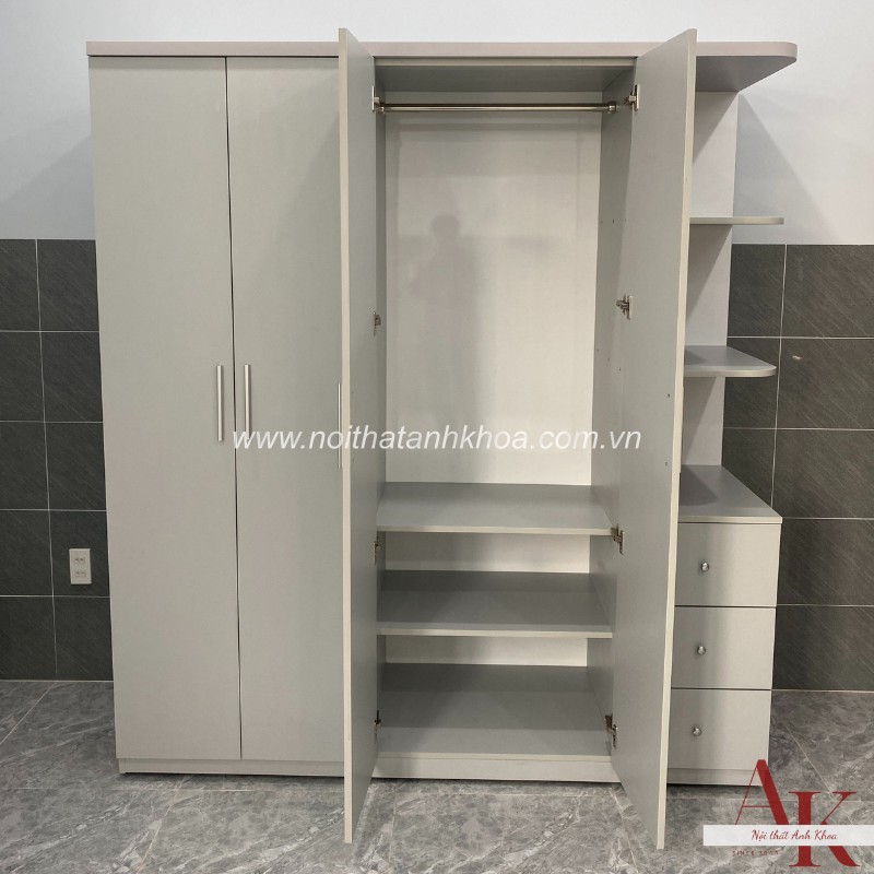 Tủ Quần Áo Giá Rẻ Gỗ MDF Màu Xám Trắng Hiện Đại Phong Cách