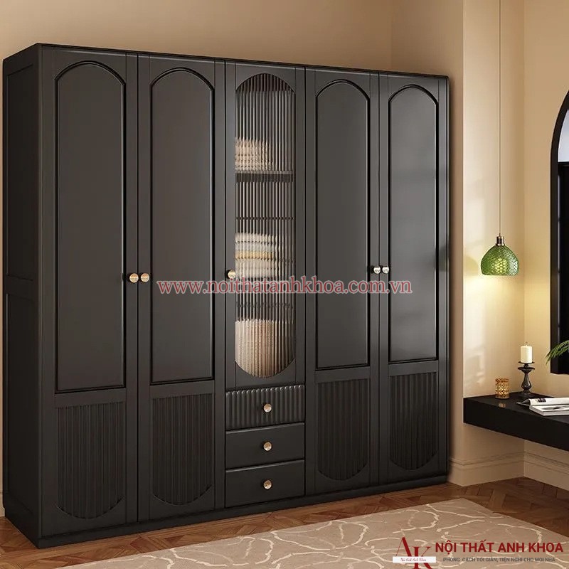 Tủ Quần Áo Gỗ Công Nghiệp 5 Cánh Màu Đen Đẹp Hiện Đại Tủ Quần Áo Gỗ Công Nghiệp 5 Cánh Màu Đen Đẹp Hiện Đại