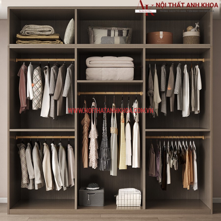 Không gian lưu trữ rộng rãi của tủ quần áo gỗ công nghiệp kết hợp cánh kính Không gian lưu trữ rộng rãi của tủ quần áo gỗ công nghiệp kết hợp cánh kính