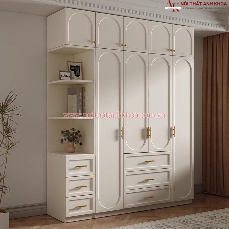 Tủ Quần Áo Kịch Trần Gỗ Công Nghiệp, Màu Trắng Sơn Bóng 2K (KT: 200 x 55 x 200cm) Tủ Quần Áo Kịch Trần Gỗ Công Nghiệp, Màu Trắng Sơn Bóng 2K (KT: 200 x 55 x 200cm)