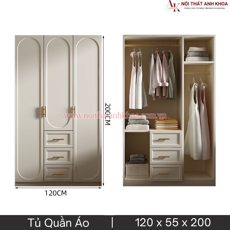 Tủ Quần Áo Gỗ Công Nghiệp Màu Trắng Phong Cách Tân Cổ Điển (KT: 120 x 55 x 200cm) Tủ Quần Áo Gỗ Công Nghiệp Màu Trắng Phong Cách Tân Cổ Điển (KT: 120 x 55 x 200cm)