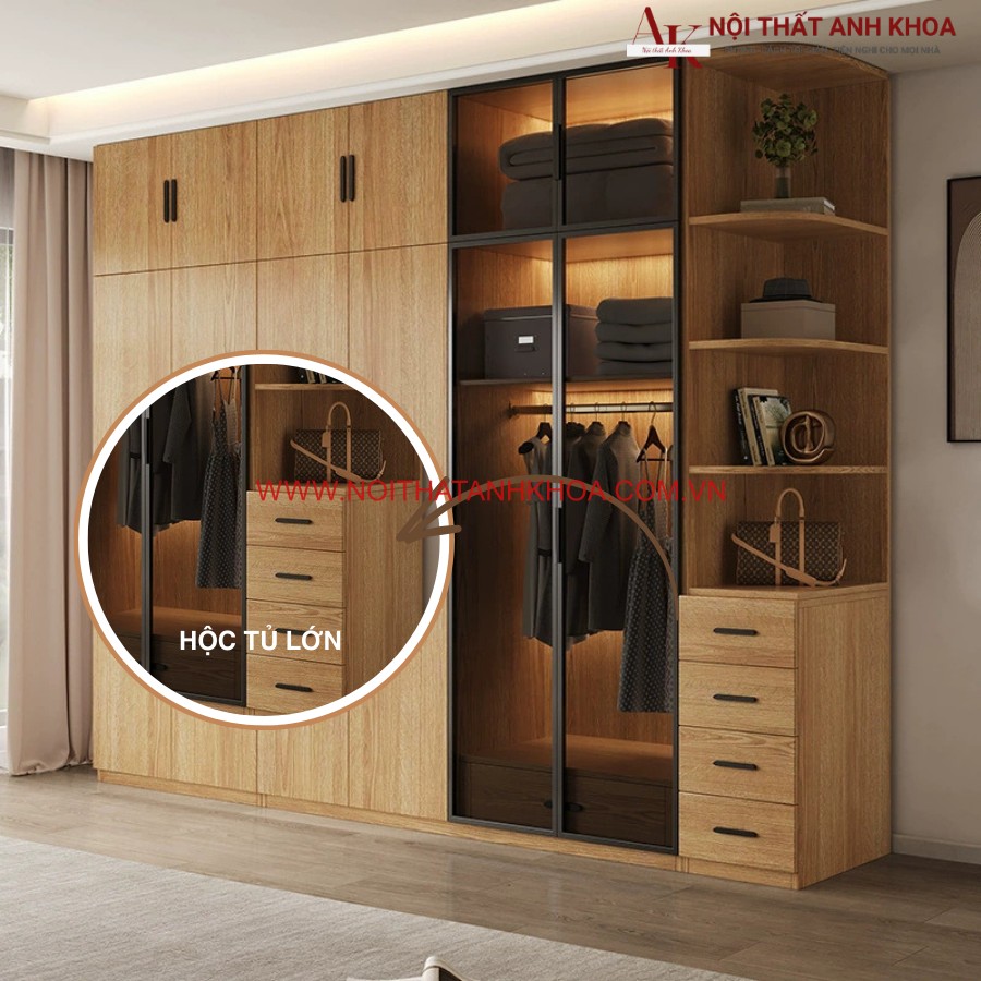 Hệ thống ngăn kéo tủ quần áo gỗ công nghiệp màu vàng vân gỗ đẹp hiện đại Hệ thống ngăn kéo tủ quần áo gỗ công nghiệp màu vàng vân gỗ đẹp hiện đại