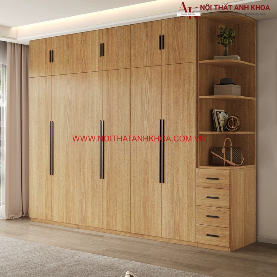 Tủ quần áo gỗ công nghiệp màu vàng vân gỗ đẹp hiện đại Tủ quần áo gỗ công nghiệp màu vàng vân gỗ đẹp hiện đại