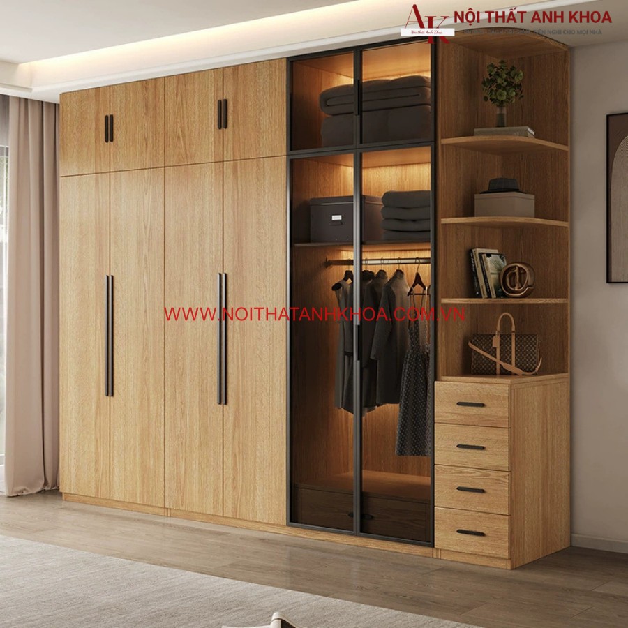 Tủ quần áo gỗ công nghiệp màu vàng vân gỗ đẹp hiện đại giá rẻ