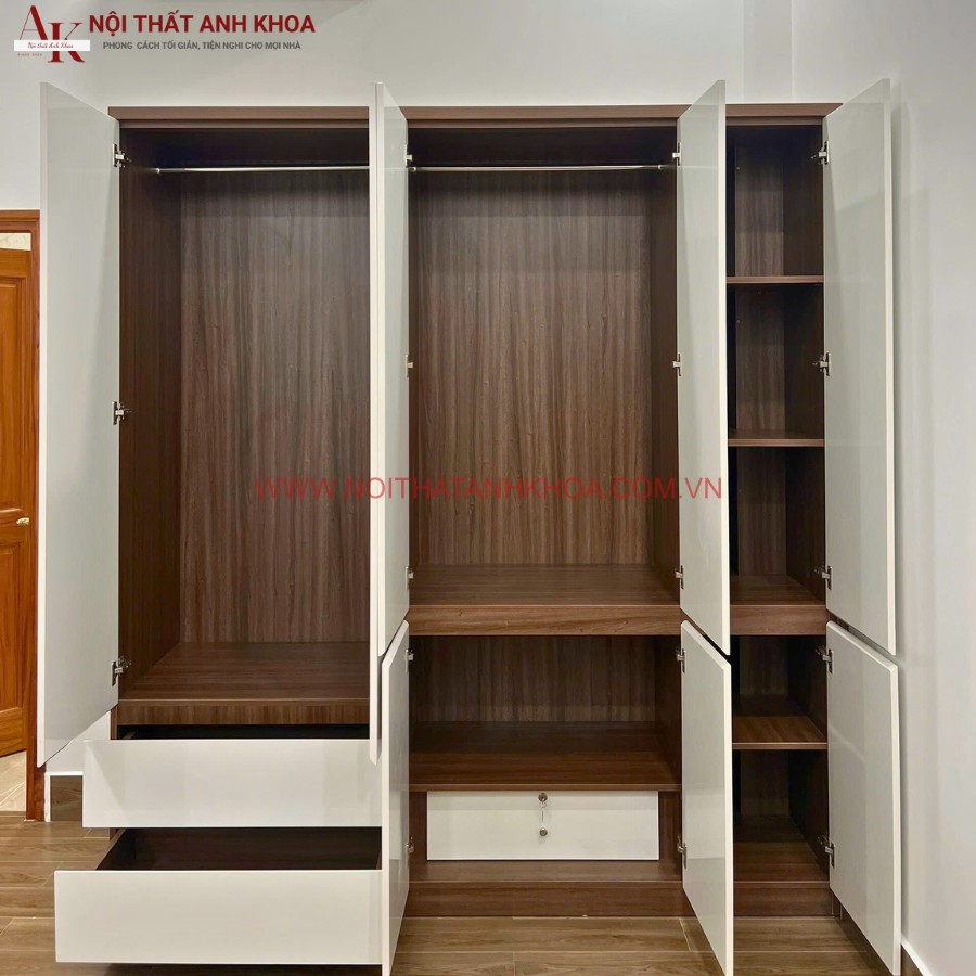 Không gian lưu trữ rộng rãi tủ quần áo gỗ MDF Không gian lưu trữ rộng rãi tủ quần áo gỗ MDF