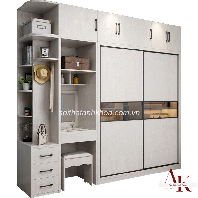 Tủ Quần Áo Gỗ MDF Màu Trắng Phối Cánh Kính Đẹp Hiện Đại Tủ Quần Áo Gỗ MDF Màu Trắng Phối Cánh Kính Đẹp Hiện Đại