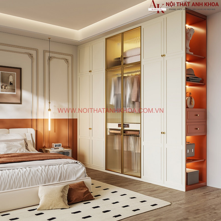 Tủ quần áo hiện đại gỗ công nghiệp MDF kết hợp cánh kính Tủ quần áo hiện đại gỗ công nghiệp MDF kết hợp cánh kính