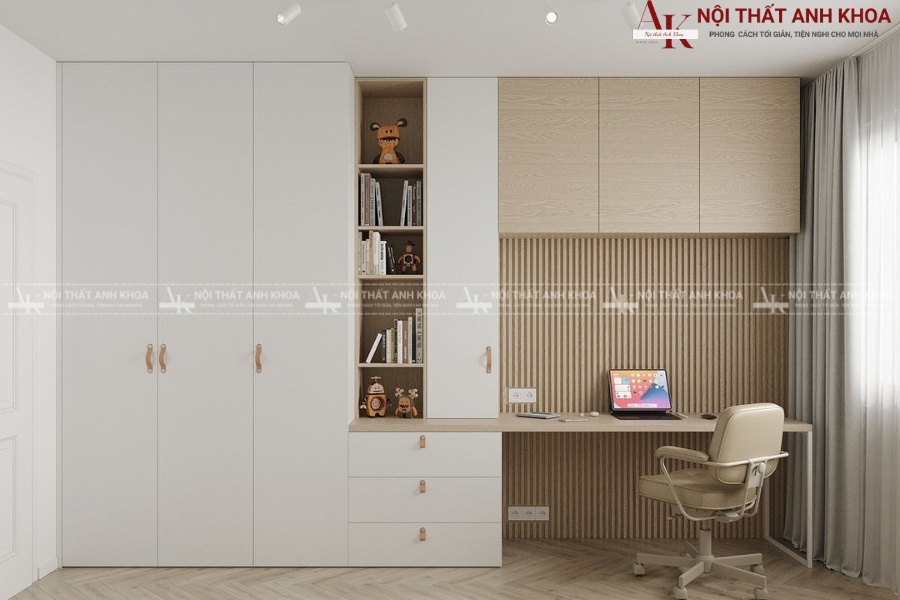 Tủ quần áo kèm bàn học kiểu âm tường Tủ quần áo kèm bàn học kiểu âm tường
