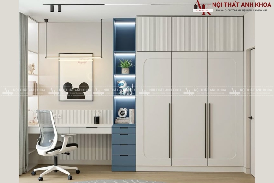 Tủ quần áo kết hợp bàn làm việc phong cách Bắc Âu Tủ quần áo kết hợp bàn làm việc phong cách Bắc Âu
