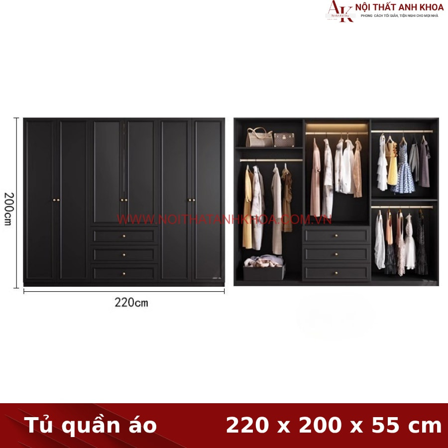 Kích thước tủ quần áo màu đen gỗ MDF đẹp lịch lãm Kích thước tủ quần áo màu đen gỗ MDF đẹp lịch lãm