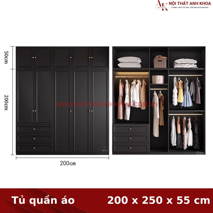 Kích thước tủ quần áo màu đen gỗ MDF đẹp lịch lãm Kích thước tủ quần áo màu đen gỗ MDF đẹp lịch lãm