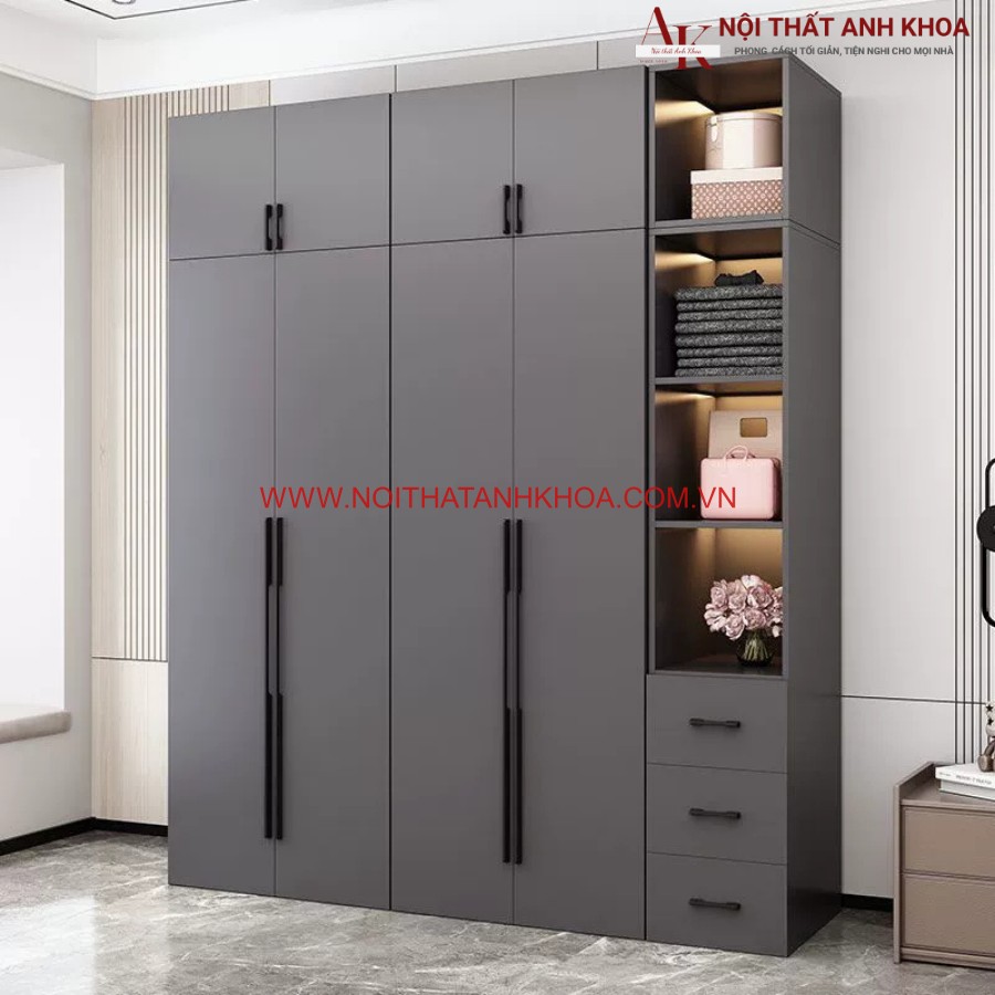 Tủ quần áo gỗ công nghiệp bền đẹp màu xám ghi Tủ quần áo gỗ công nghiệp bền đẹp màu xám ghi