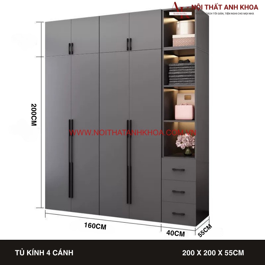 Tủ quần áo màu ghi xám chất liệu gỗ công nghiệp cao cấp Tủ quần áo màu ghi xám chất liệu gỗ công nghiệp cao cấp