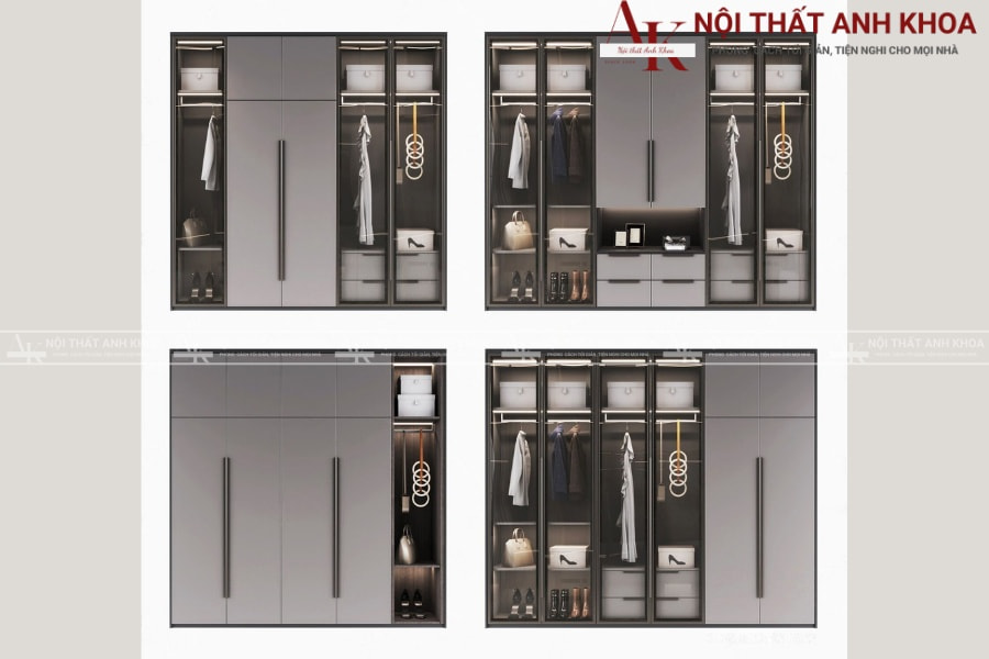 Mẫu kích thước tủ áo gỗ công nghiệp - kết hợp cánh kính